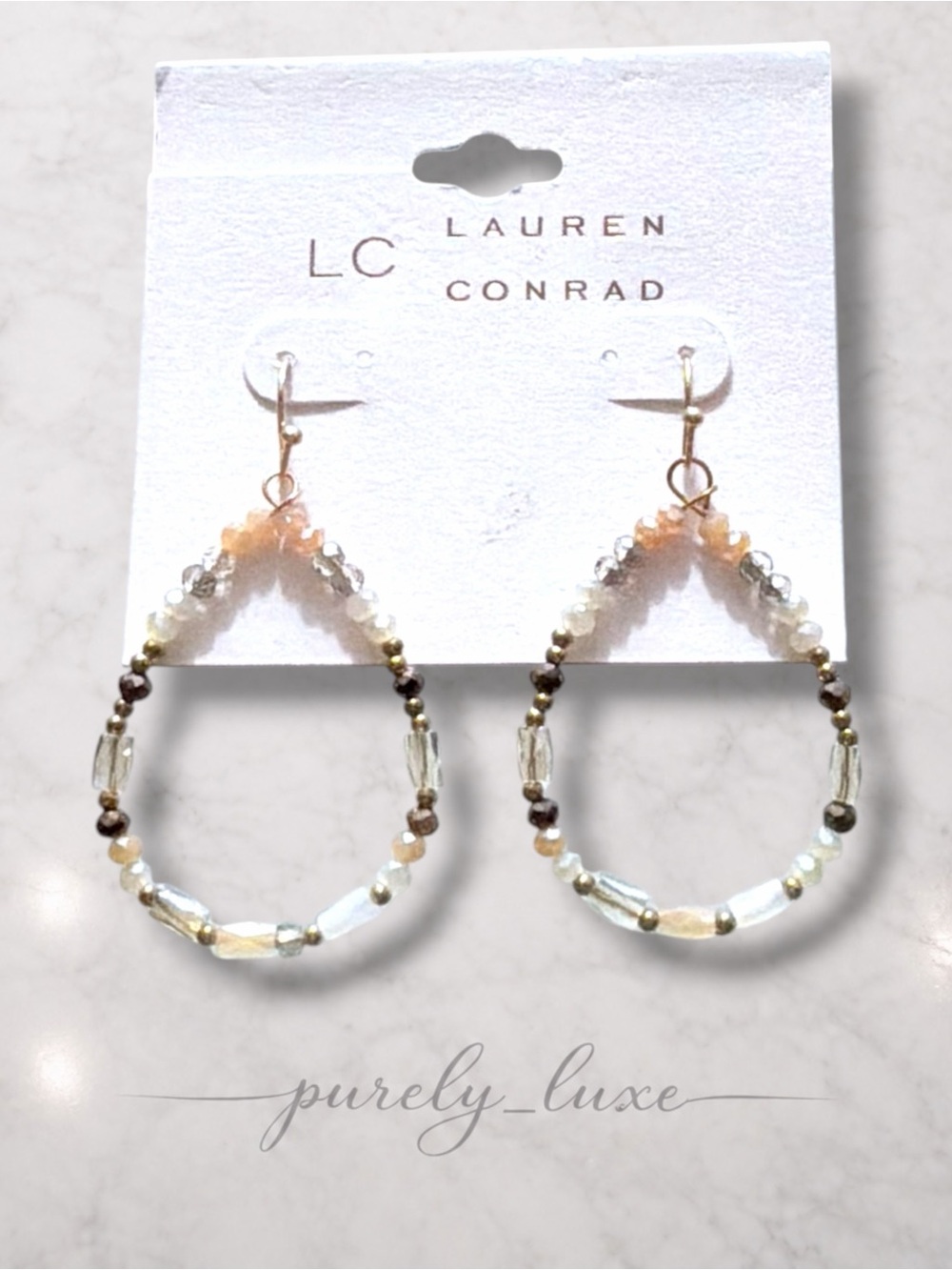 LC Lauren Conrad Beaded Teardrop Earrings - Cream & Gold